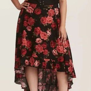 Torrid High Low Challis Red Floral Skirt 1X